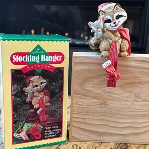 1984 Vintage Hallmark Raccoon Stocking Hanger, Christmas Decor, Retro Holiday